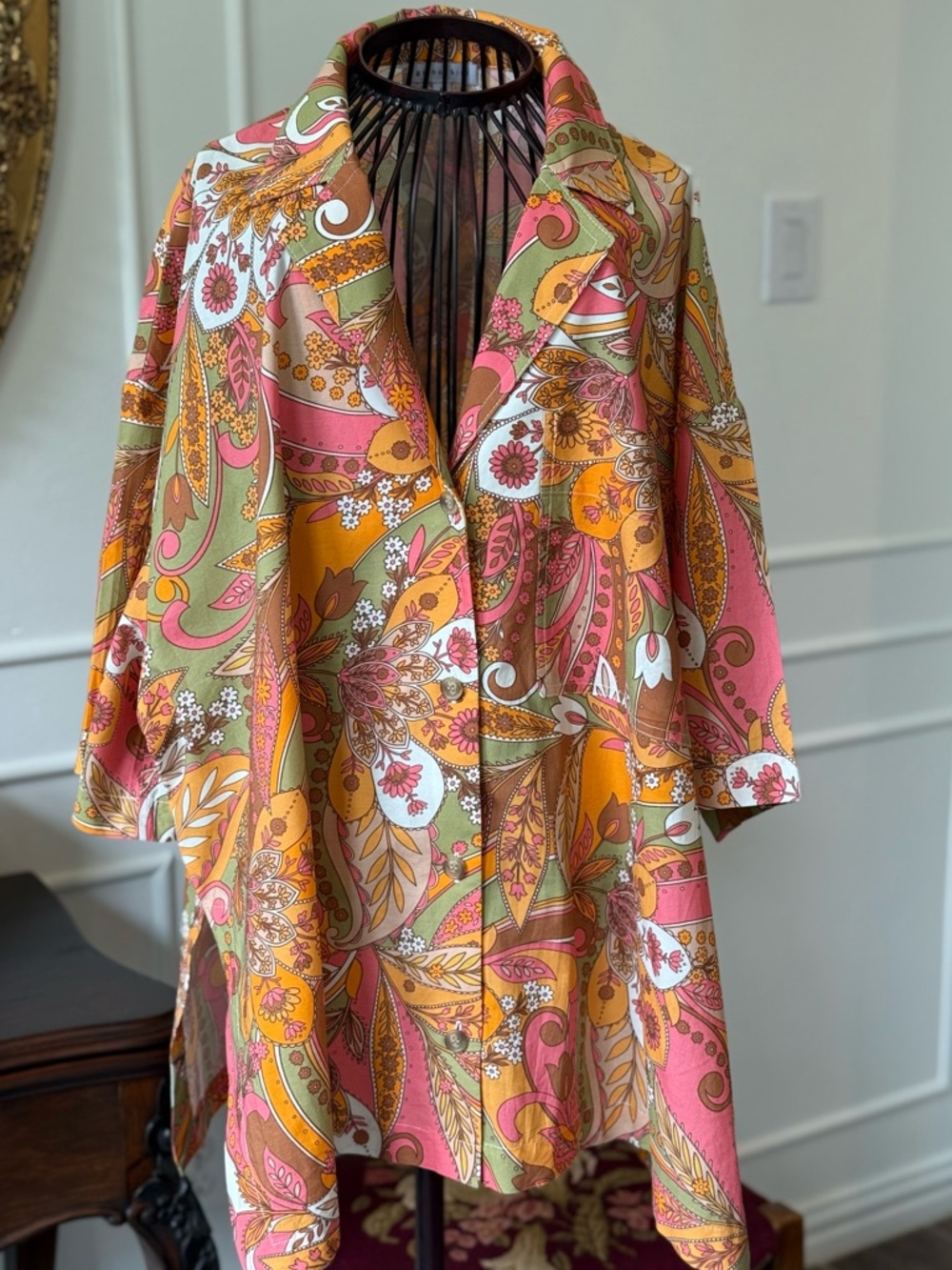 Gianni Bini Multicolor Paisley Kimono Top — Pink, Mustard & Olive Accents